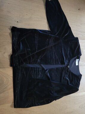 BB Studio Black Velvet Cardigan Silver Abstract Pattern L/XL